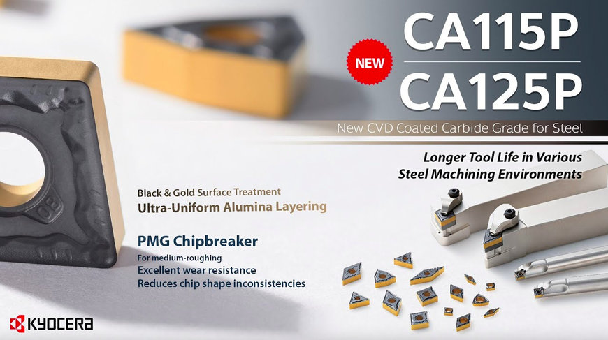 KYOCERA LAUNCHES NEW CVD COATED CARBIDE GRADES CA115P AND CA125P FOR STEEL TURNING
